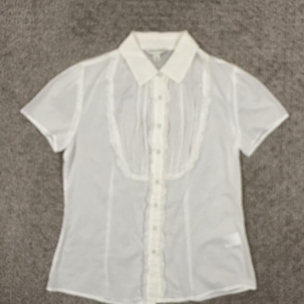 Banana Republic Shirt Womens Small White Ruffle Sheer Blouse Office Capsule